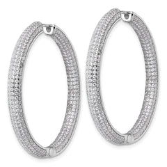 Sterling Silver Rhodium-plated In and Out CZ Pave 3.7 x 39mm Hinged Hoop Earrings