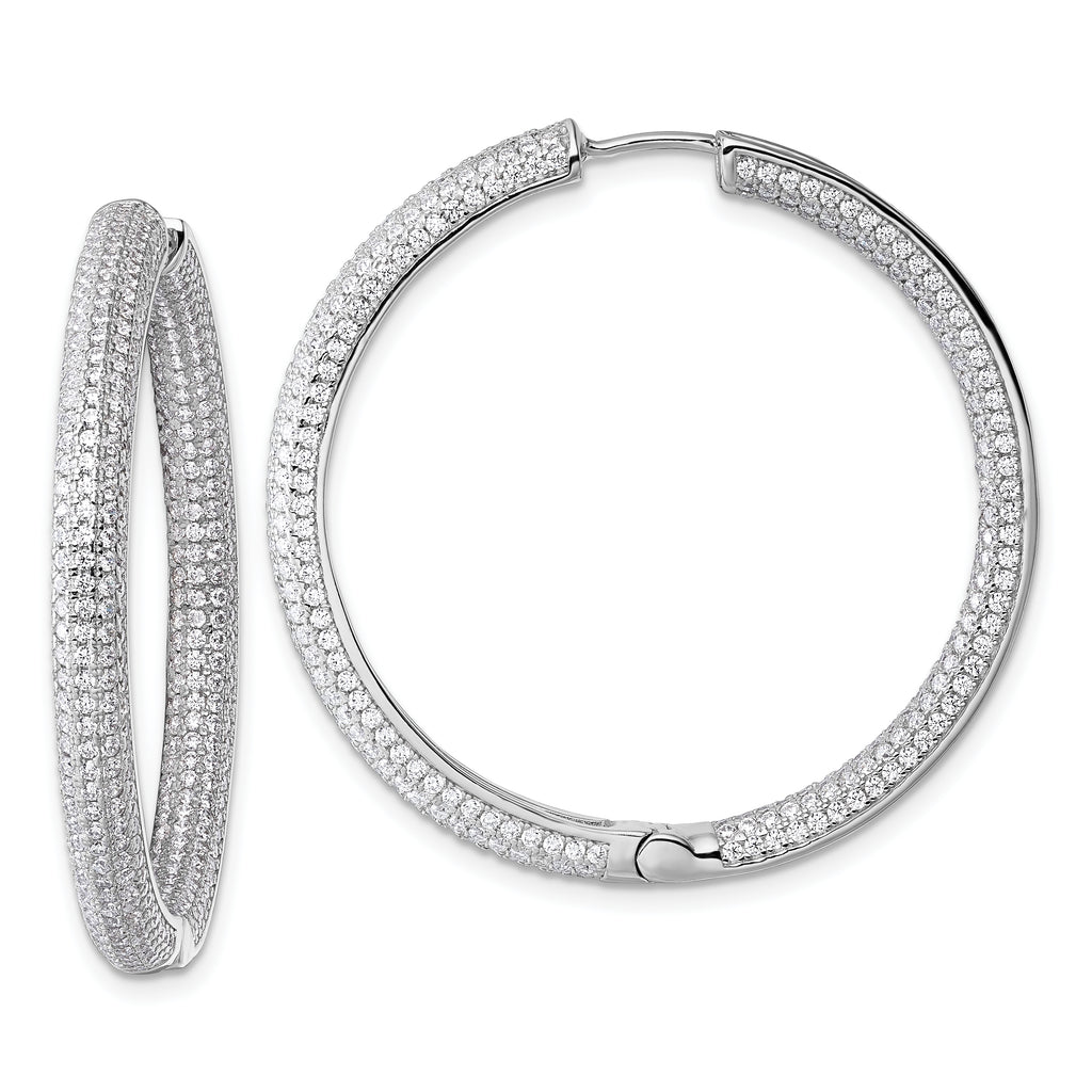 Sterling Silver Rhodium-plated In and Out CZ Pave 3.7 x 39mm Hinged Hoop Earrings