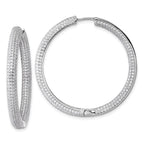 Sterling Silver Rhodium-plated In and Out CZ Pave 3.7 x 39mm Hinged Hoop Earrings