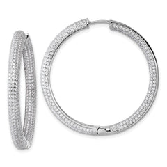 Sterling Silver Rhodium-plated In and Out CZ Pave 3.7 x 39mm Hinged Hoop Earrings