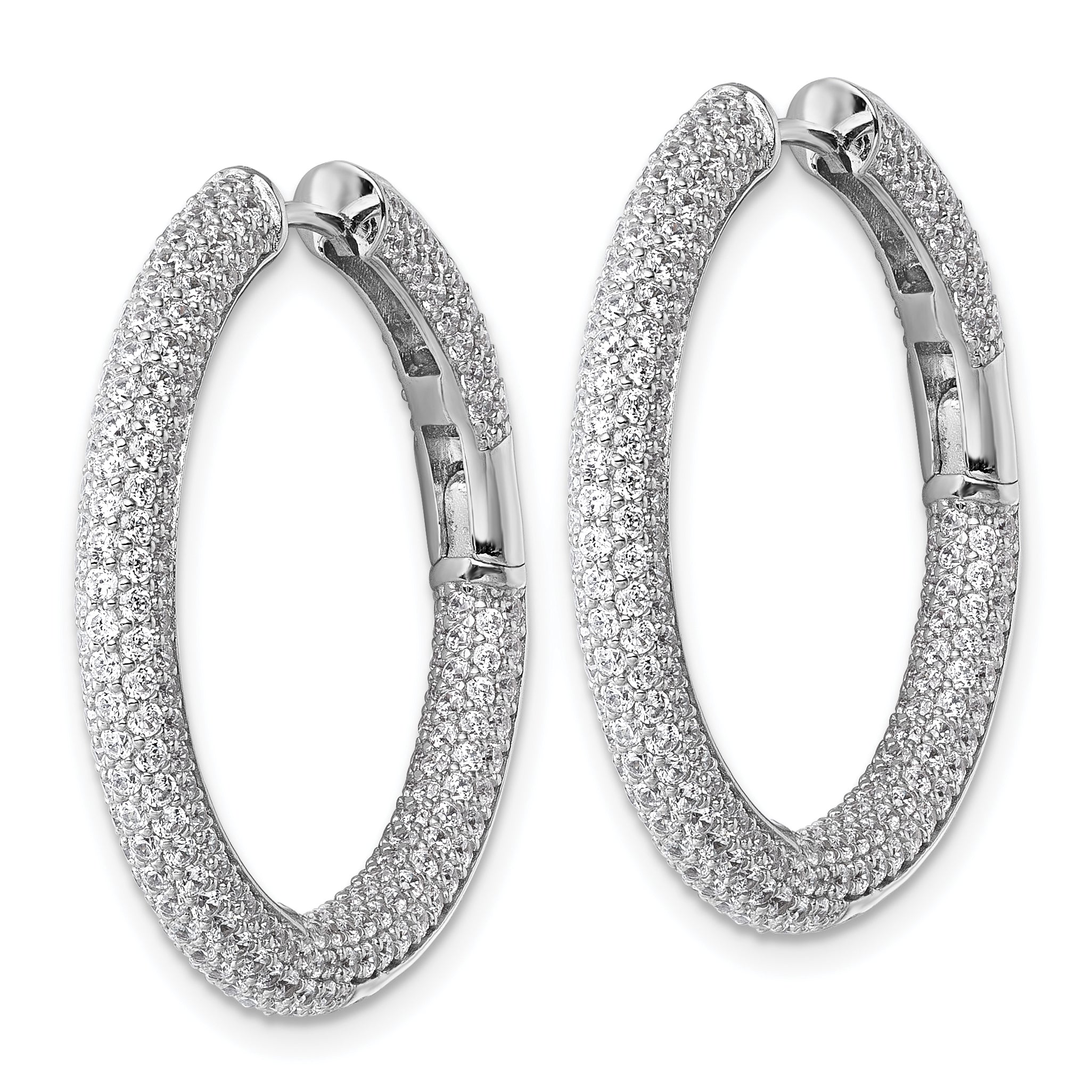 Sterling Silver Rhodium-plated In and Out CZ Pave 3.1 x 29mm Hinged Hoop Earrings Secondary image
