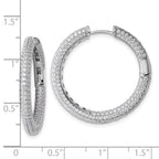 Sterling Silver Rhodium-plated In and Out CZ Pave 3.1 x 29mm Hinged Hoop Earrings