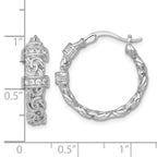 Sterling Silver Rhodium-plated Polished CZ Byzantine Link Round Hoop Earrings