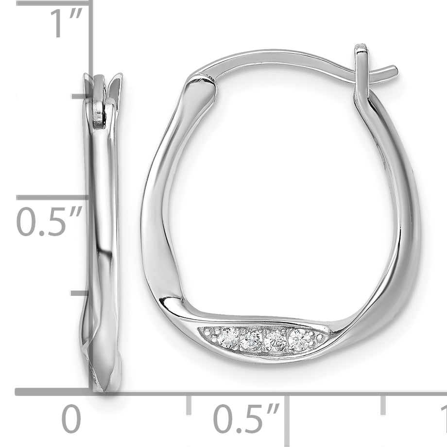 Sterling Silver Rhodium-plated CZ Polished Twist Hoop Earrings