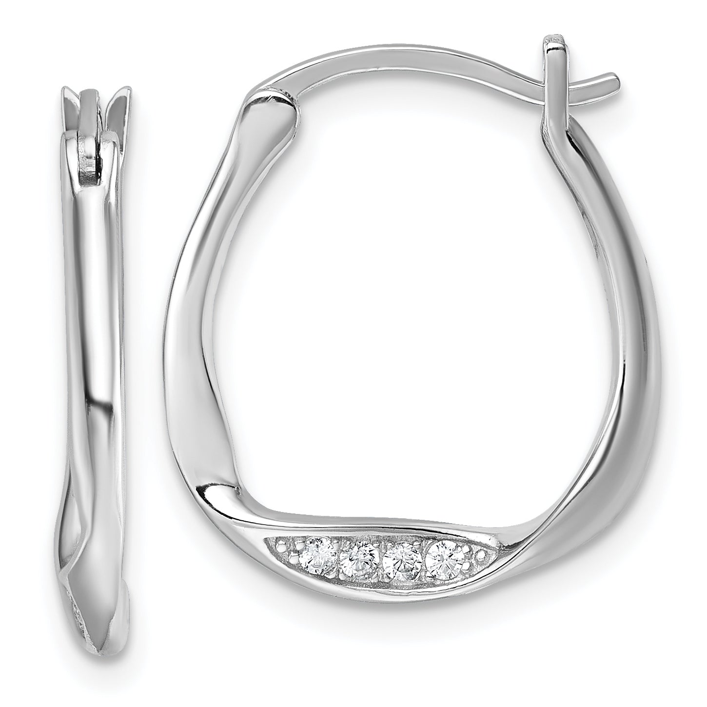 Sterling Silver Rhodium-plated CZ Polished Twist Hoop Earrings