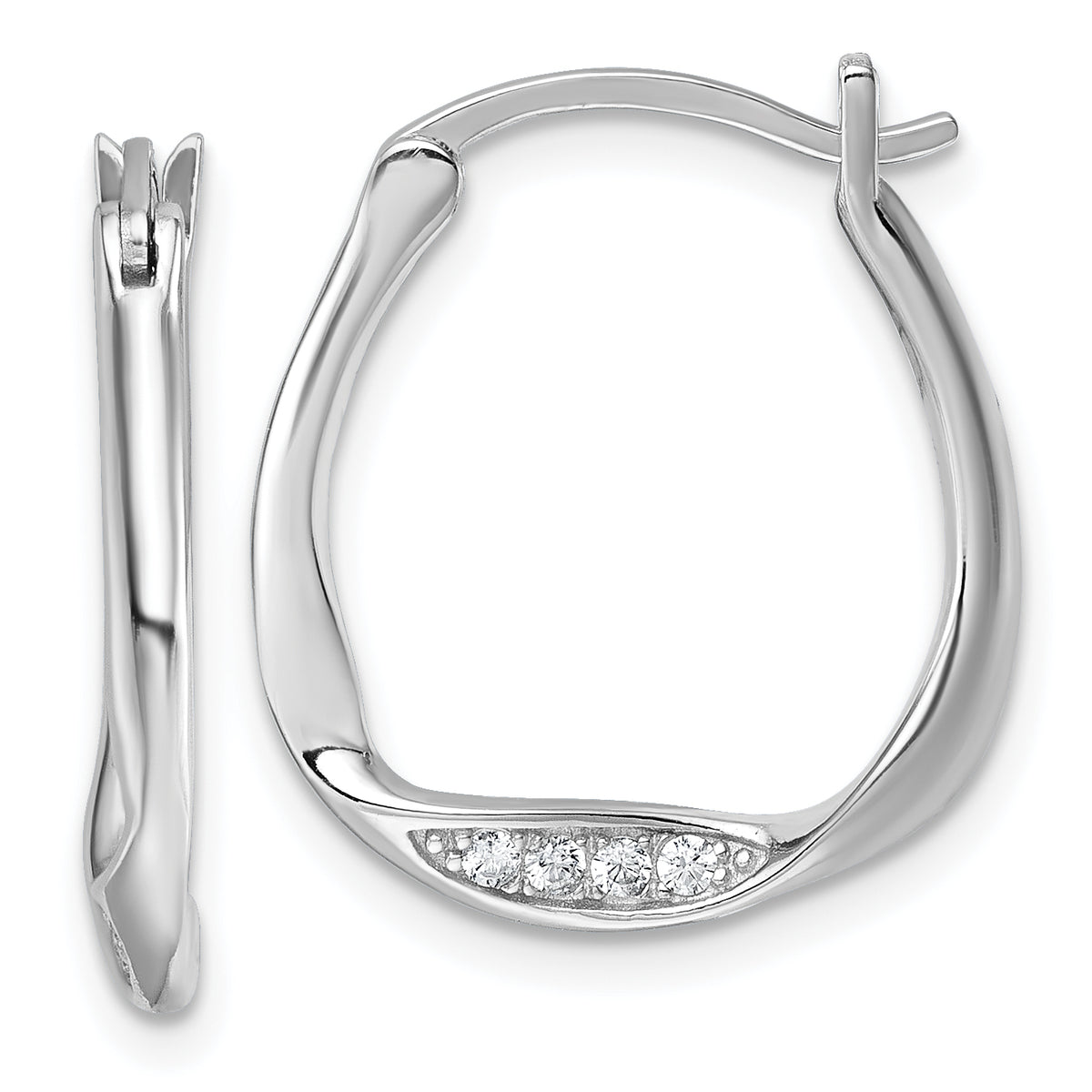 Sterling Silver Rhodium-plated CZ Polished Twist Hoop Earrings