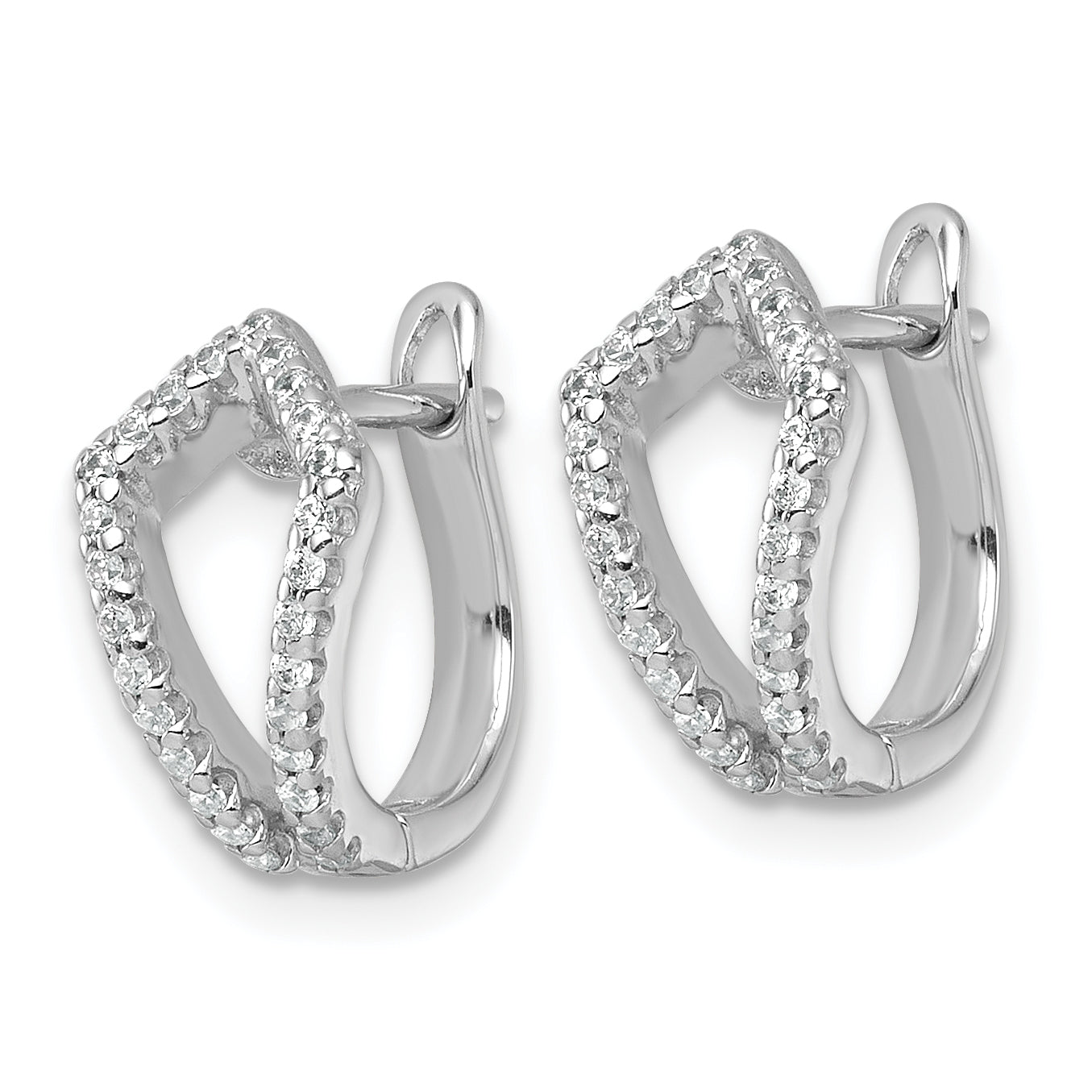 Sterling Silver Rhodium-plated Polished CZ Hinged Hoop Earrings