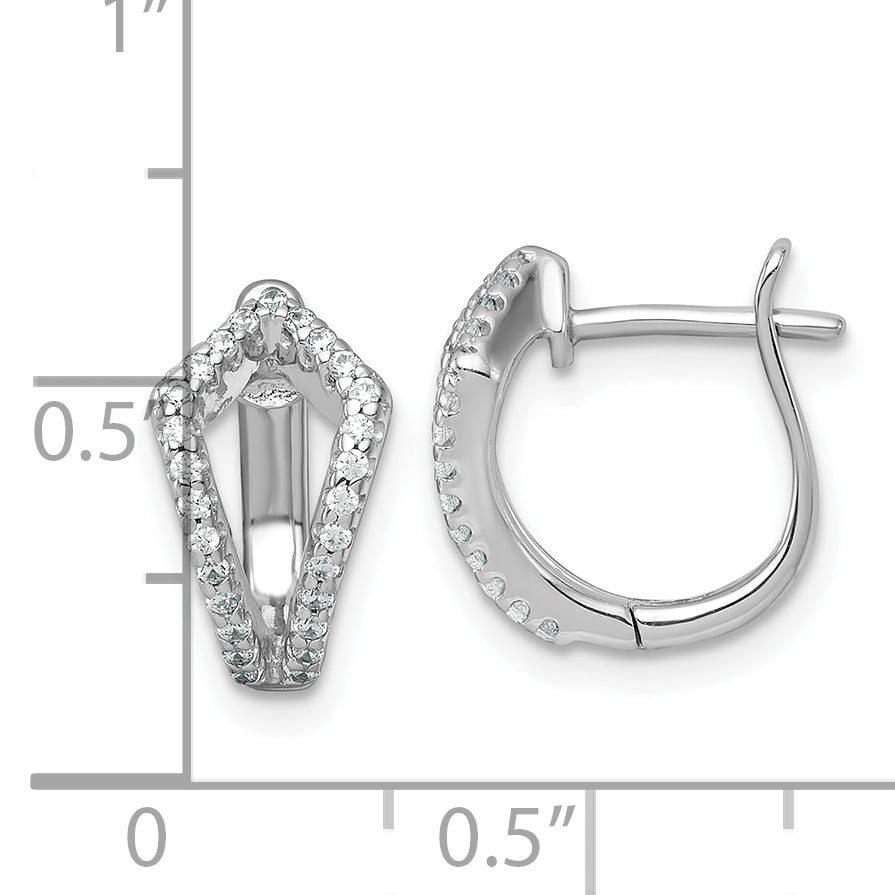 Sterling Silver Rhodium-plated Polished CZ Hinged Hoop Earrings