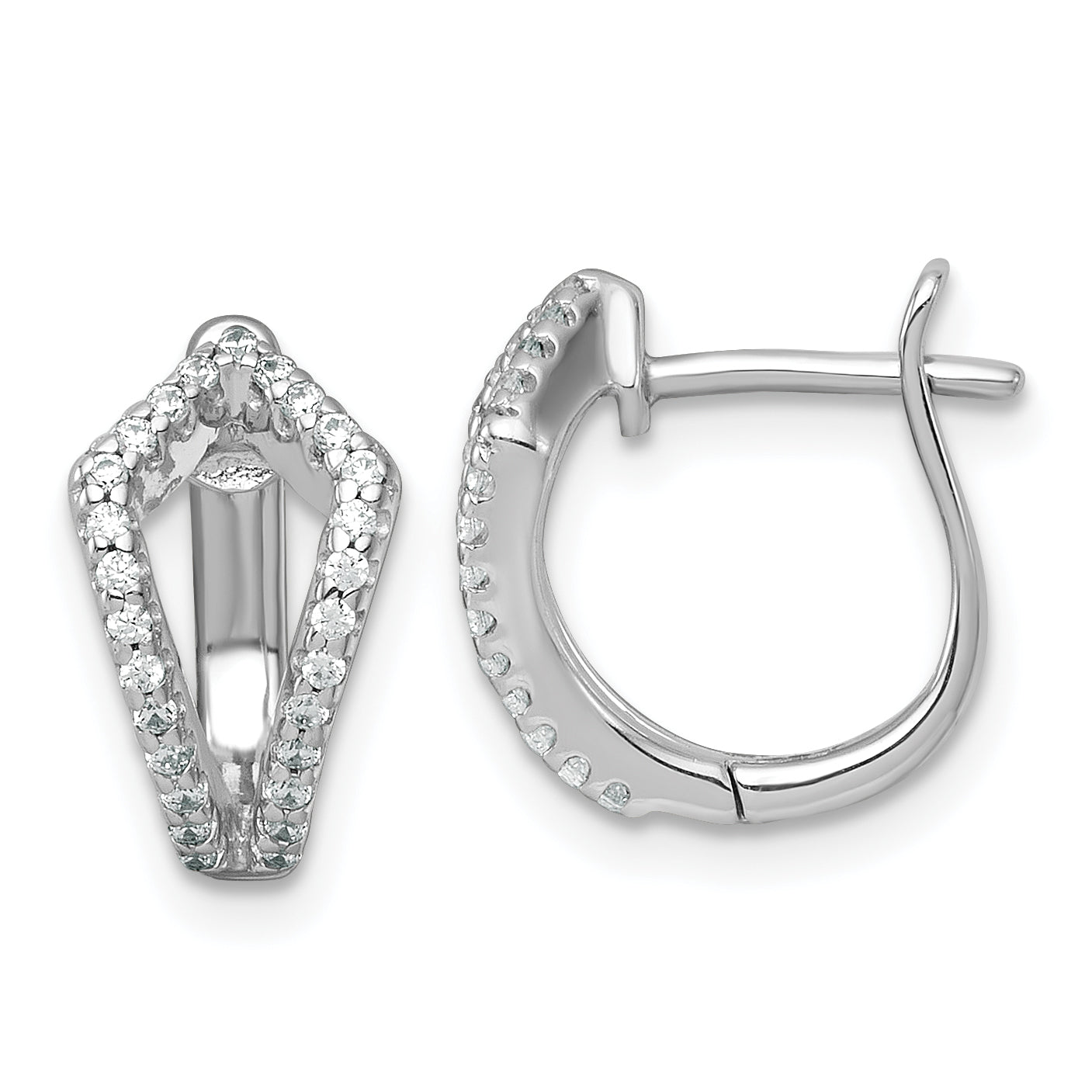 Sterling Silver Rhodium-plated Polished CZ Hinged Hoop Earrings