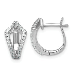 Sterling Silver Rhodium-plated Polished CZ Hinged Hoop Earrings