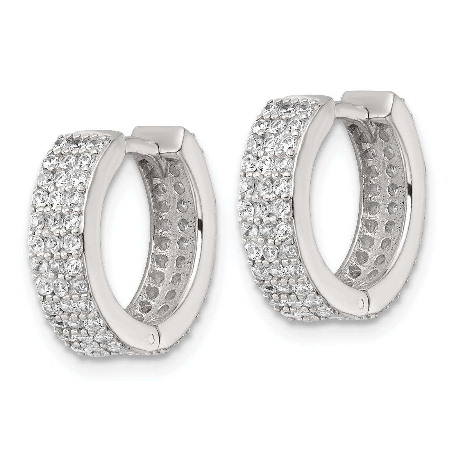 Sterling Silver Polished 16x4.5mm 3-Row CZ Hinged Round Hoop Earrings Secondary image