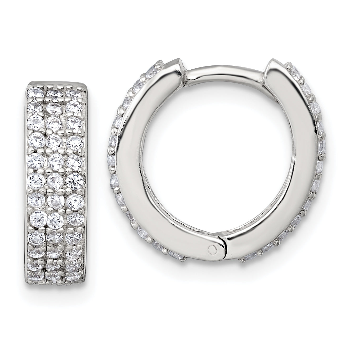 Sterling Silver Polished 16x4.5mm 3-Row CZ Hinged Round Hoop Earrings Main image