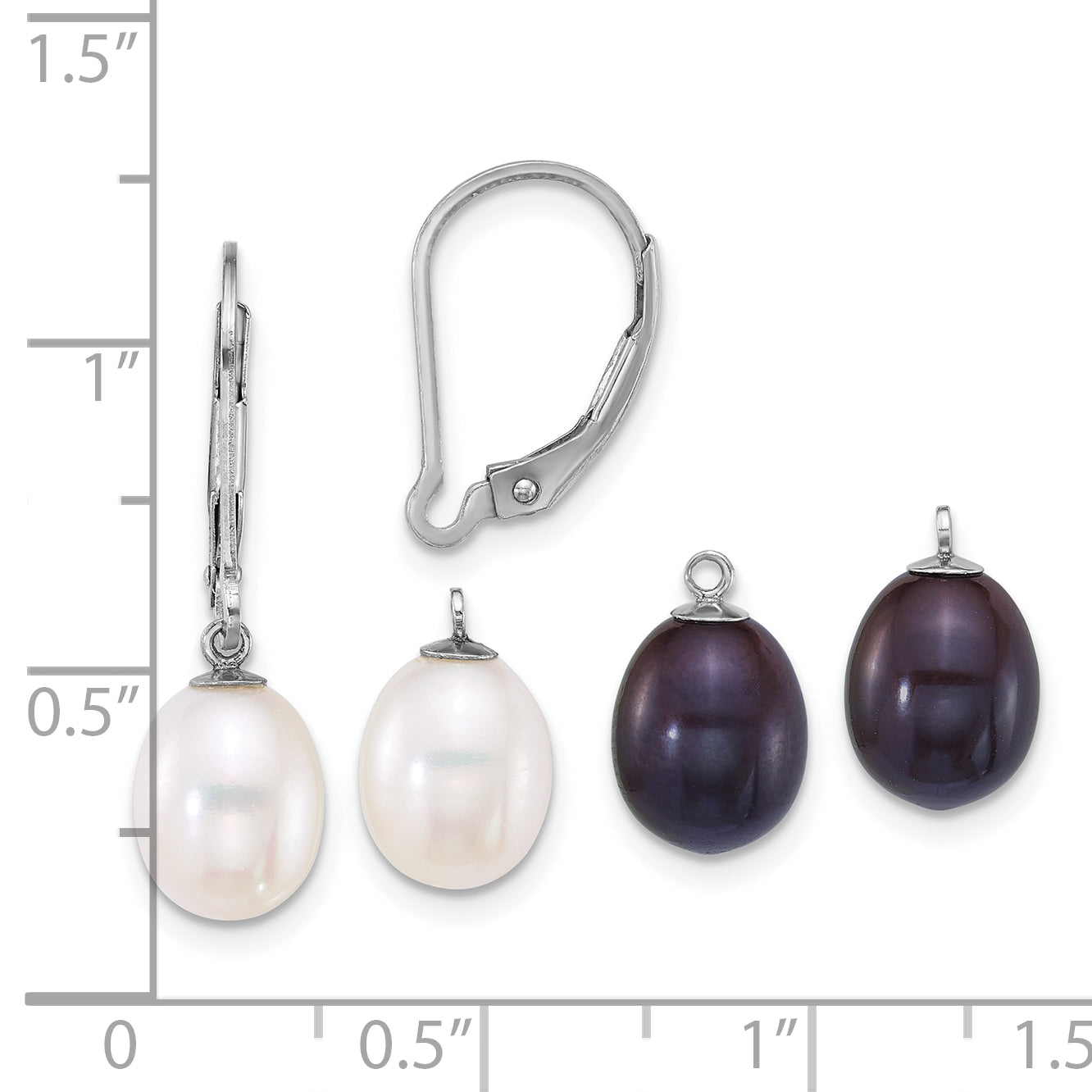 Sterling Silver Rhodium-plated 7-8mm Rice White and Black Freshwater Cultured Pearl 2-piece Enhancer and Leverback Earring Set