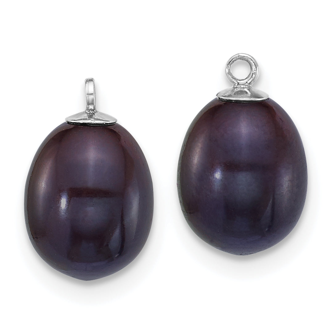Sterling Silver Rhodium-plated 7-8mm Rice White and Black Freshwater Cultured Pearl 2-piece Enhancer and Leverback Earring Set