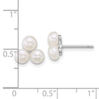 Sterling Silver Rhodium-plated 5-6mm Button White Freshwater Cultured 3-Pearl Post Earrings
