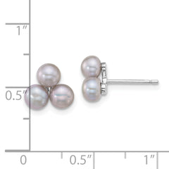 Sterling Silver Rhodium-plated 5-6mm Button Grey Freshwater Cultured 3-Pearl Post Earrings