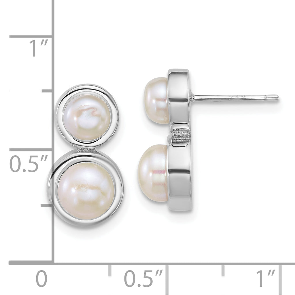 Sterling Silver Rhodium-plated 5-7mm Button White Freshwater Cultured 2-Pearl Post Earrings