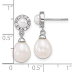 Sterling Silver Rhodium-plated 4-5mm Round and 6-8mm Teardrop Freshwater Cultured Pearl and CZ Halo Dangle Post Earrings