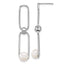 Sterling Silver Rhodium-plated 6-7mm Button White Freshwater Cultured Pearl and Long Link Dangle Post Earrings