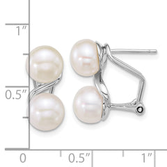 Sterling Silver Rhodium-plated 7-8mm Button White Freshwater Cultured 2-Pearl Omega Back Earrings