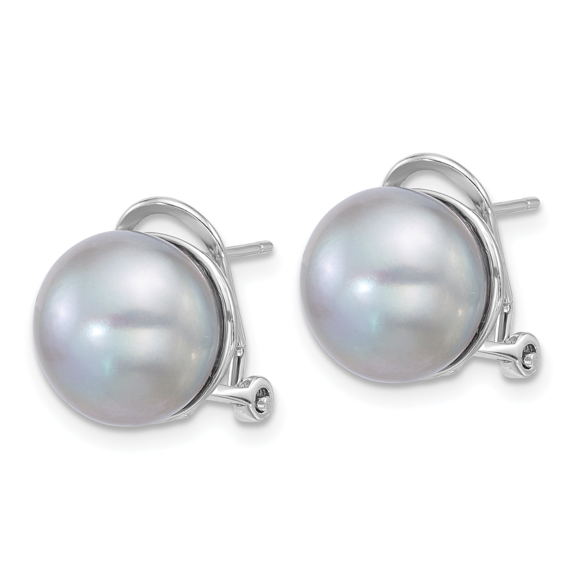 Sterling Silver Rhodium-plated 11-12mm Button Grey Freshwater Cultured Pearl Omega Back Earrings Secondary image