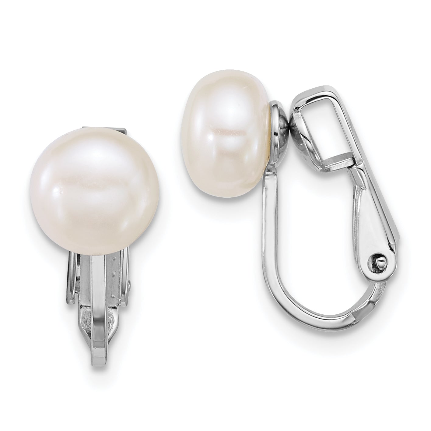 Sterling Silver Rhodium-plated 7-8mm Button White Freshwater Cultured Pearl Non-Pierced Earrings Main image