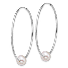 Sterling Silver Rhodium-plated 8-9mm Semi-Round White Freshwater Cultured Pearl 50mm Endless Hoop Earrings