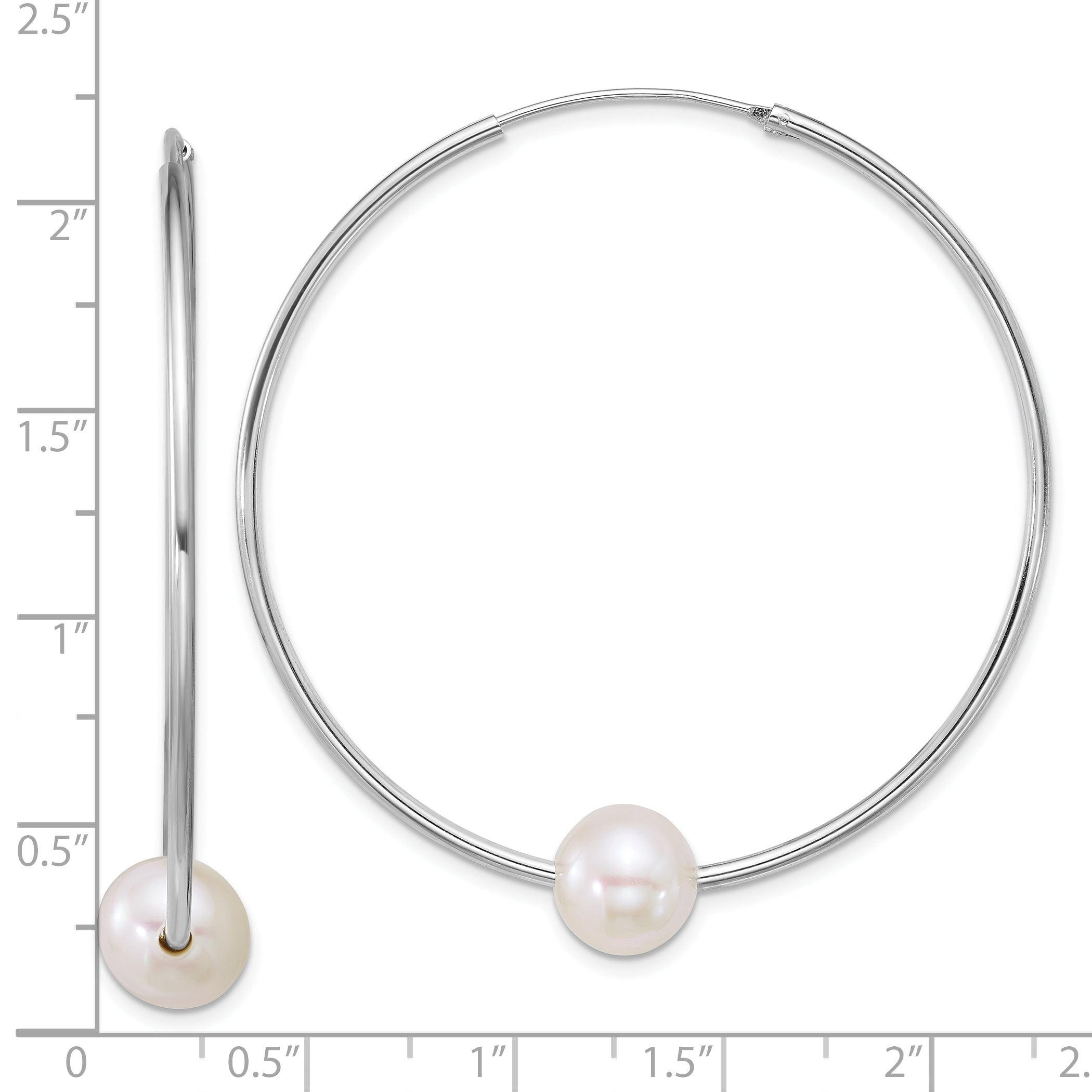 Sterling Silver Rhodium-plated 8-9mm Semi-Round White Freshwater Cultured Pearl 50mm Endless Hoop Earrings