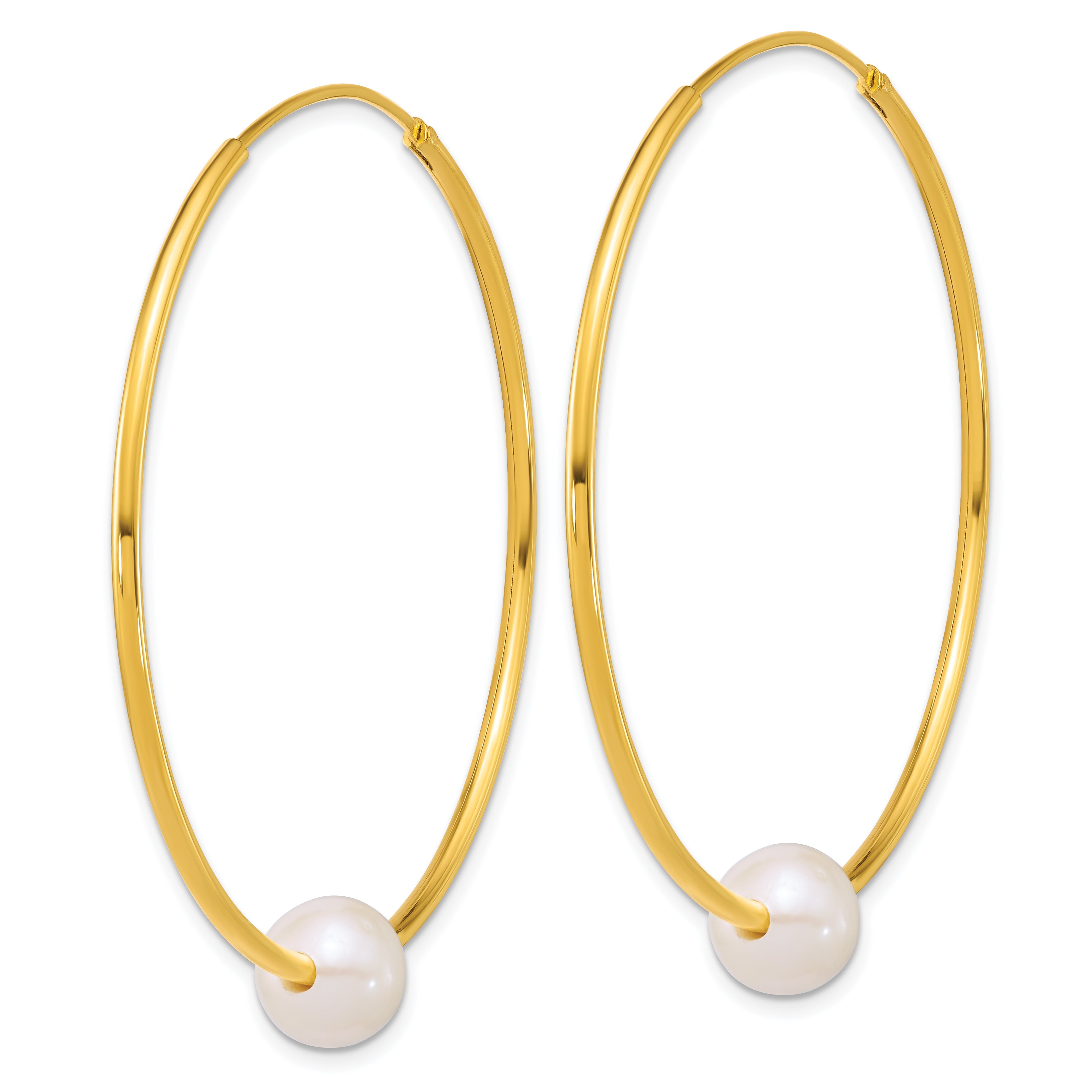 Sterling Silver Gold-plated 8-9mm Semi-Round White Freshwater Cultured Pearl 50mm Endless Hoop Earrings