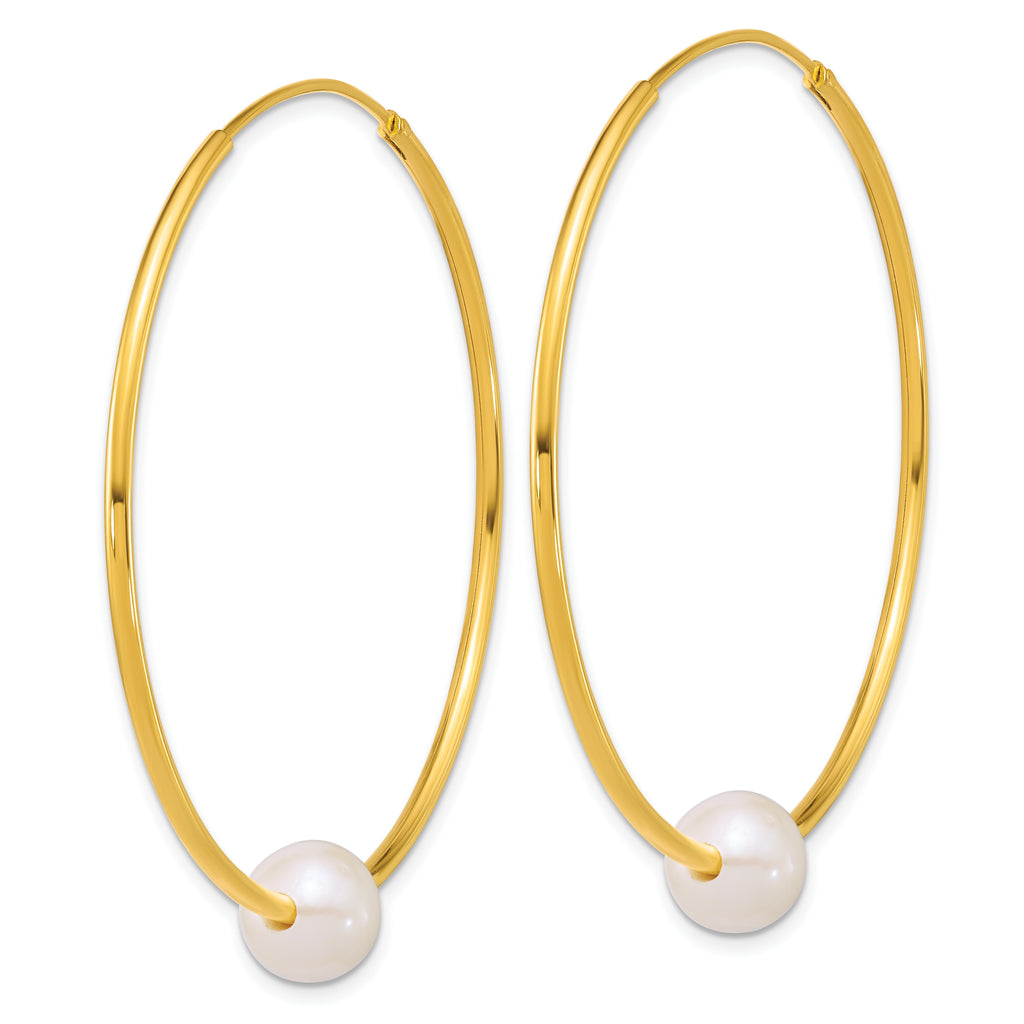 Sterling Silver Gold-plated 8-9mm Semi-Round White Freshwater Cultured Pearl 50mm Endless Hoop Earrings