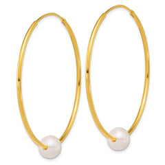 Sterling Silver Gold-plated 8-9mm Semi-Round White Freshwater Cultured Pearl 50mm Endless Hoop Earrings