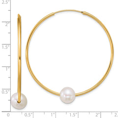 Sterling Silver Gold-plated 8-9mm Semi-Round White Freshwater Cultured Pearl 50mm Endless Hoop Earrings