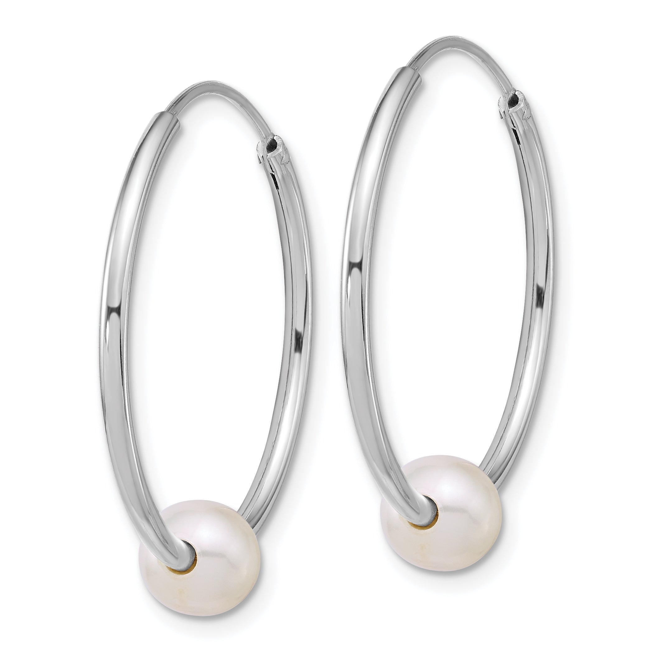 Sterling Silver Rhodium-plated 7-8mm Semi-Round White Freshwater Cultured Pearl 30mm Endless Hoop Earrings Secondary image