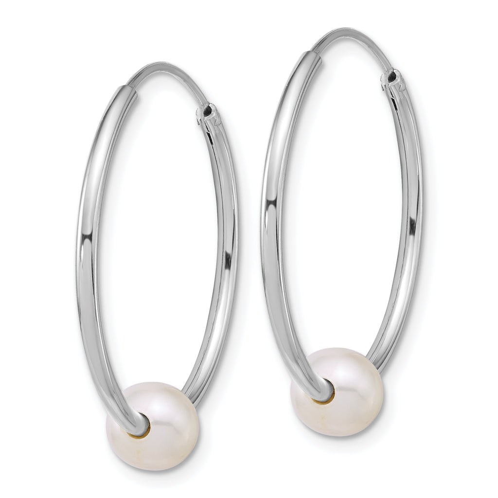 Sterling Silver Rhodium-plated 7-8mm Semi-Round White Freshwater Cultured Pearl 30mm Endless Hoop Earrings