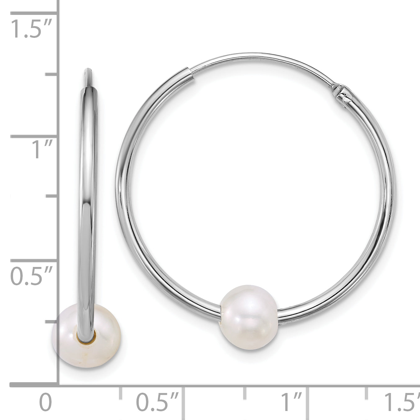 Sterling Silver Rhodium-plated 7-8mm Semi-Round White Freshwater Cultured Pearl 30mm Endless Hoop Earrings