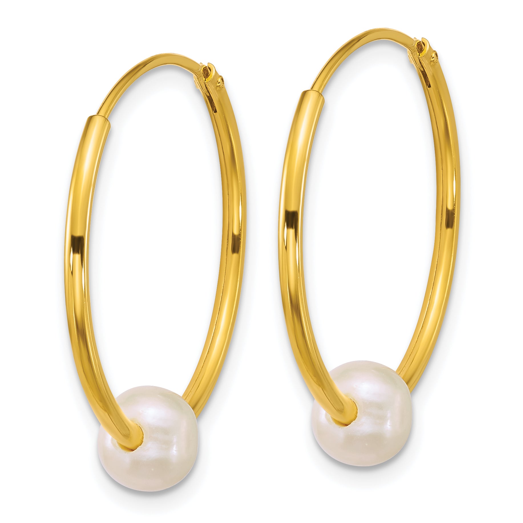 Sterling Silver Gold-plated 7-8mm Semi-Round White Freshwater Cultured Pearl 30mm Endless Hoop Earrings
