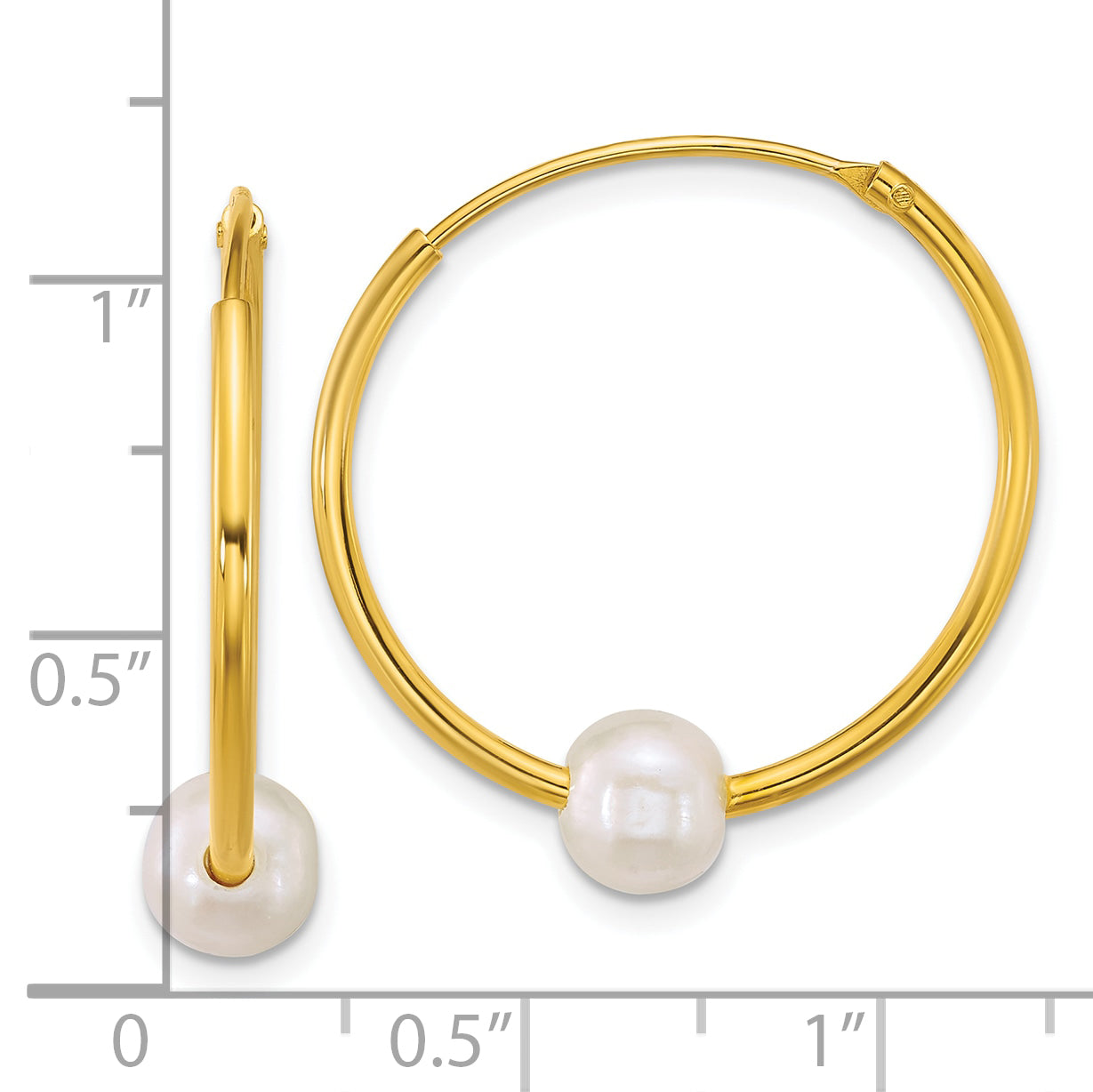 Sterling Silver Gold-plated 7-8mm Semi-Round White Freshwater Cultured Pearl 30mm Endless Hoop Earrings