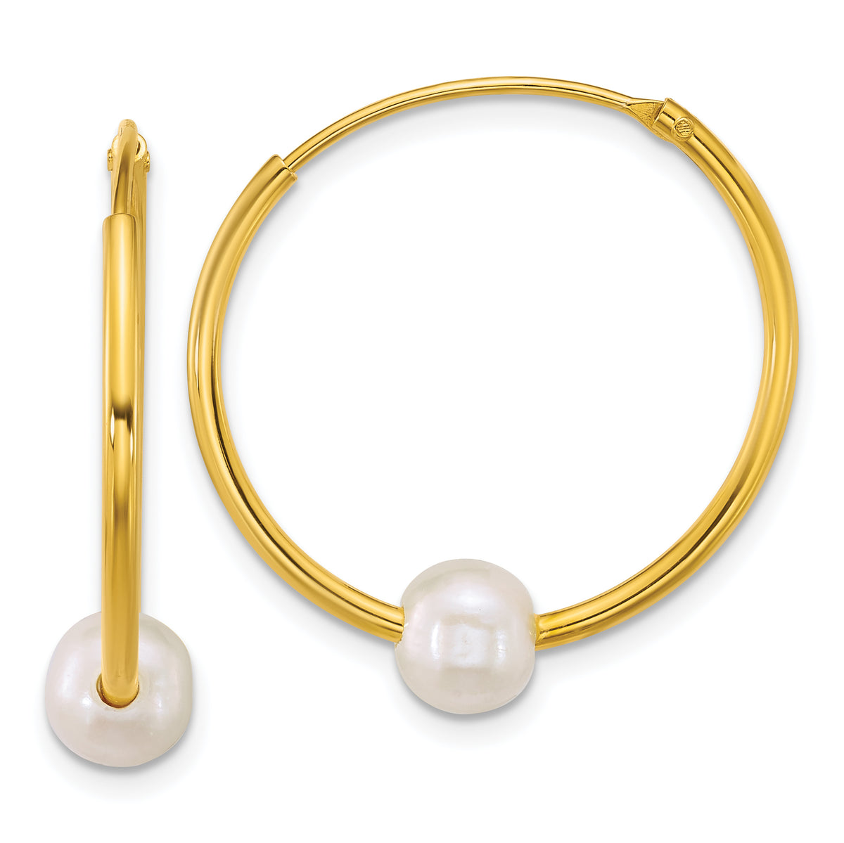 Sterling Silver Gold-plated 7-8mm Semi-Round White Freshwater Cultured Pearl 30mm Endless Hoop Earrings