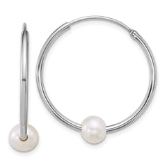 Sterling Silver Rhodium-plated 7-8mm Semi-Round White Freshwater Cultured Pearl 30mm Endless Hoop Earrings