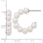 Sterling Silver Rhodium-plated 5-6mm Semi-Round White Freshwater Cultured Pearl C-Hoop Post Earrings