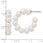 Sterling Silver Rhodium-plated 5-6mm Semi-Round White Freshwater Cultured Pearl C-Hoop Post Earrings