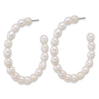 Sterling Silver Rhodium-plated 5-6mm Rice White Freshwater Cultured Pearl C-Hoop Post Earrings