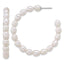 Sterling Silver Rhodium-plated 5-6mm Rice White Freshwater Cultured Pearl C-Hoop Post Earrings