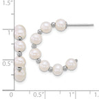 Sterling Silver Rhodium-plated 4-5mm Round White Freshwater Cultured Pearl and Bead C-Hoop Post Earrings