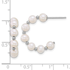 Sterling Silver Rhodium-plated 4-5mm Round White Freshwater Cultured Pearl and Bead C-Hoop Post Earrings