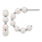 Sterling Silver Rhodium-plated 4-5mm Round White Freshwater Cultured Pearl and Bead C-Hoop Post Earrings
