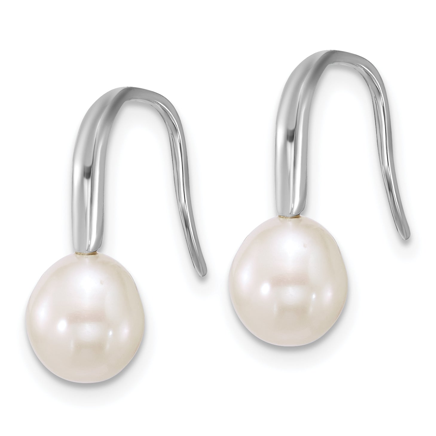 Sterling Silver Rhodium-plated 7-8mm Teardrop White Freshwater Cultured Pearl Dangle Shepherd Hook Earrings Secondary image