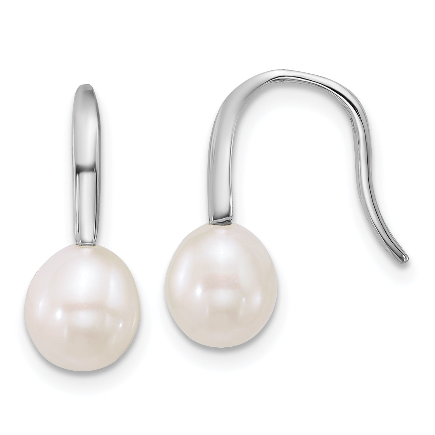 Sterling Silver Rhodium-plated 7-8mm Teardrop White Freshwater Cultured Pearl Dangle Shepherd Hook Earrings Main image
