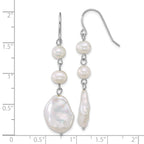 Sterling Silver Rhodium-plated 6-7mm Round and 11-12mm Keshi White Freshwater Cultured Pearl Dangle Shepherd Hook Earrings