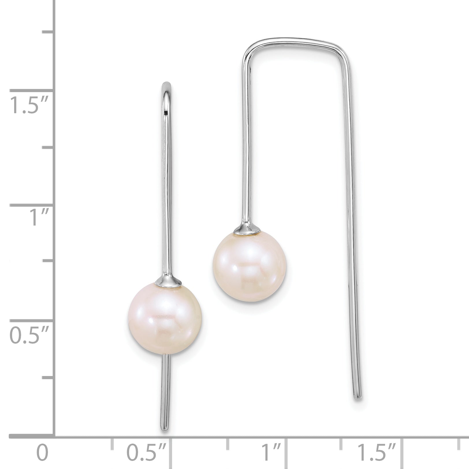 Sterling Silver Rhodium-plated 7-8mm Round White Freshwater Cultured Pearl Squared Threader Earrings